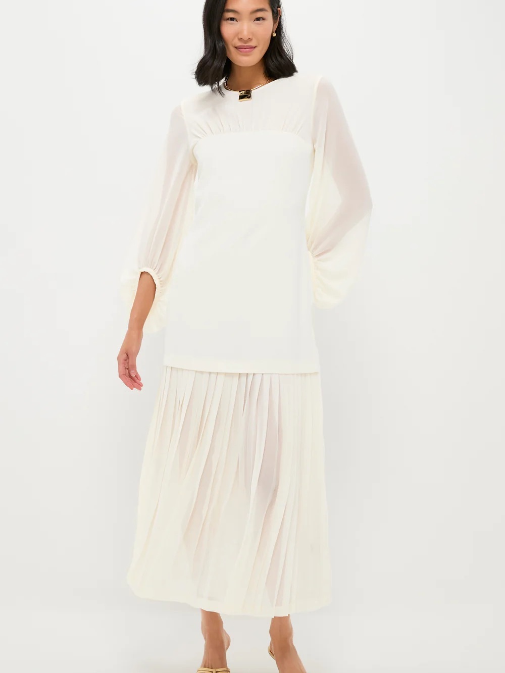 TUCKERNUCK Ivory Chiffon Pleated Lorraine Dress